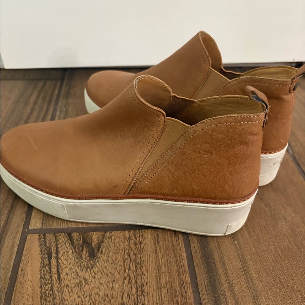 J Slides Tan Leather Platform Ankle Booties - Picture 3 of 3